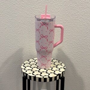 Pink Bow Patterned Tumbler with Straw